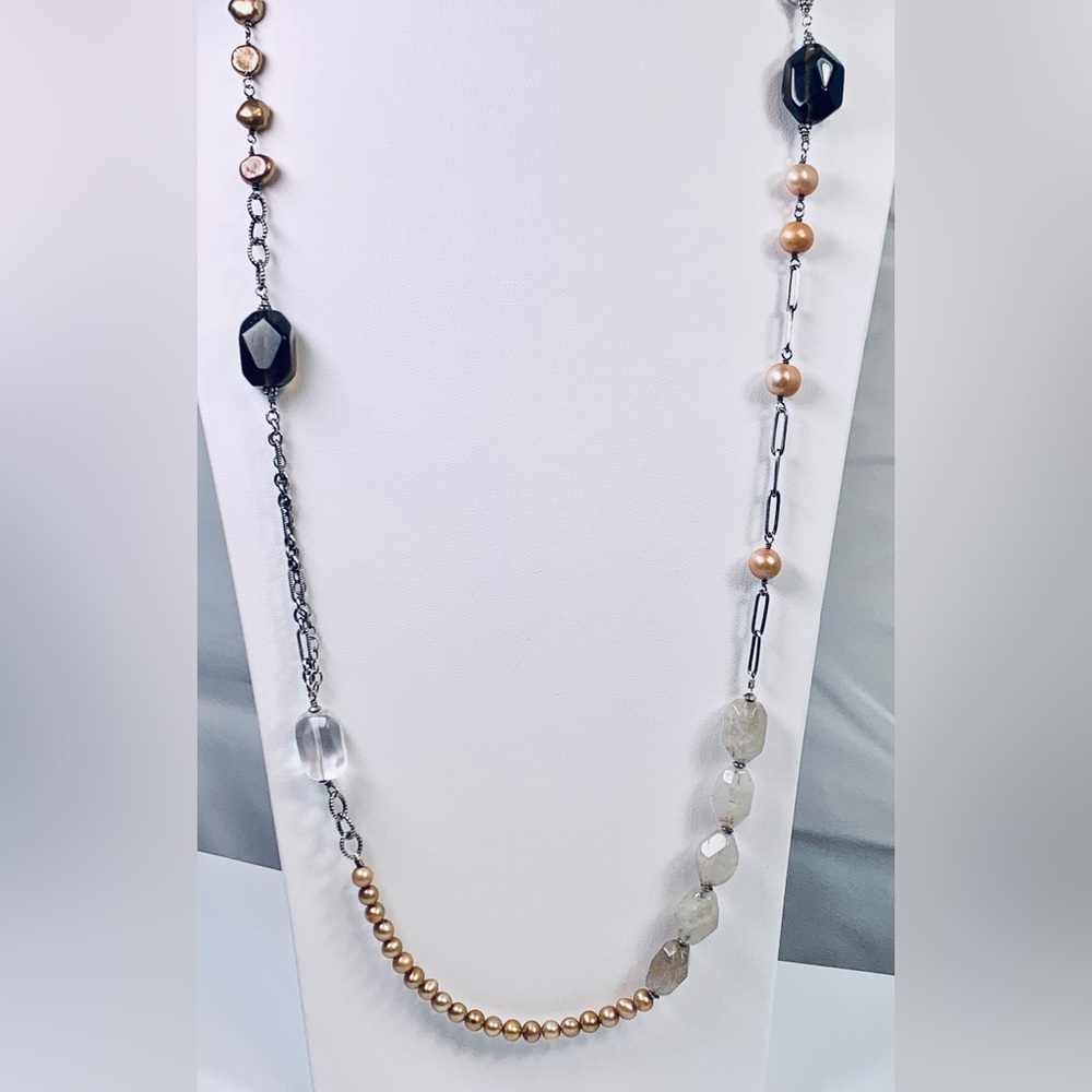 Silpada Vintage Oxidized Sterling Smoky Quartz, Quartz, Champagne Pearl Necklace